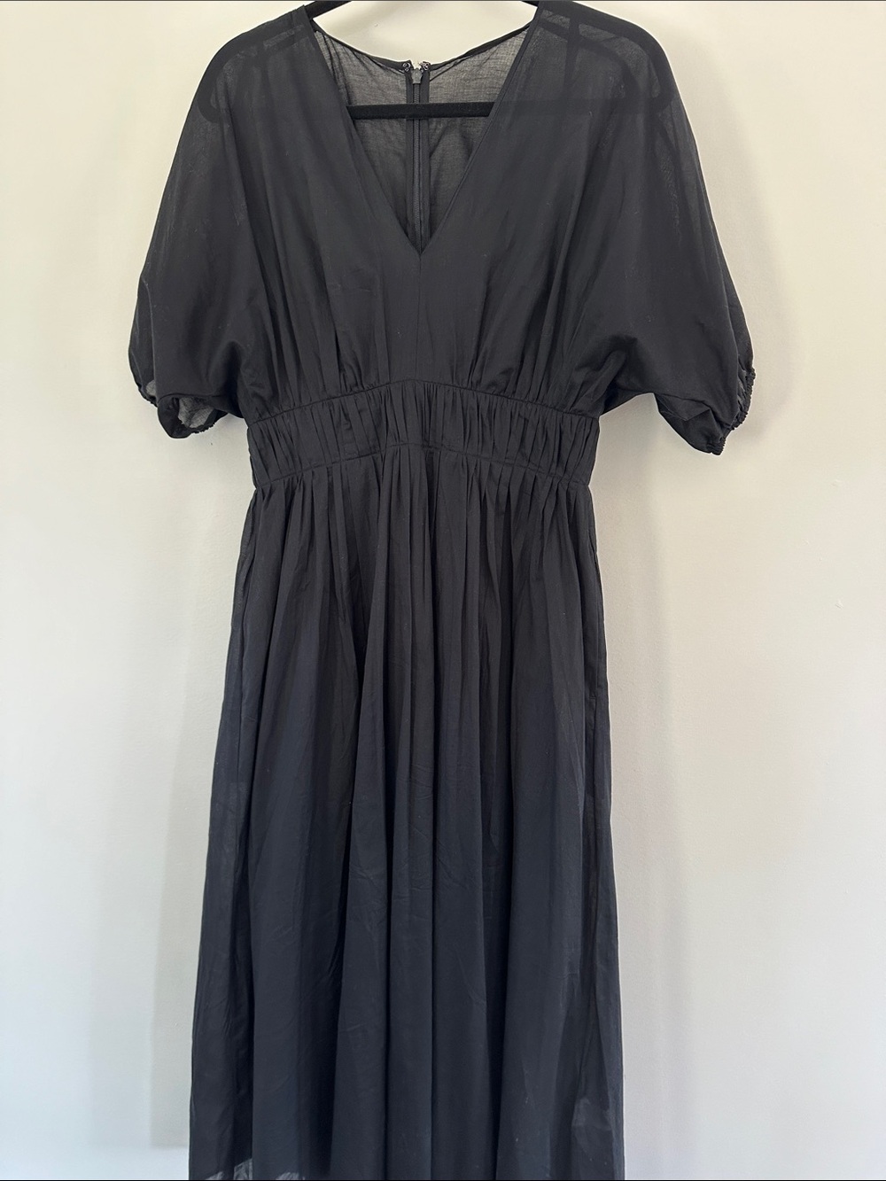 Banana Republic Black V-Neck Maxi Dress with Puff Sleeves